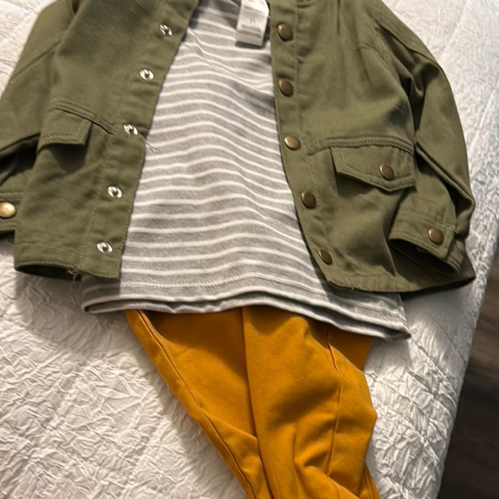Little Lad NWT Olive Green Jacket with Striped Shirt and Mustard Pants 2T long